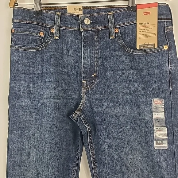 NWT Levi’s 511 Slim Fit Denim Jeans Men’s Size 32x32 Blue Dark Wash Stretch $70 - Picture 2 of 8